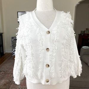 💖 Women's Shein Curve 3XL White Cardigan Sweater with Fringe